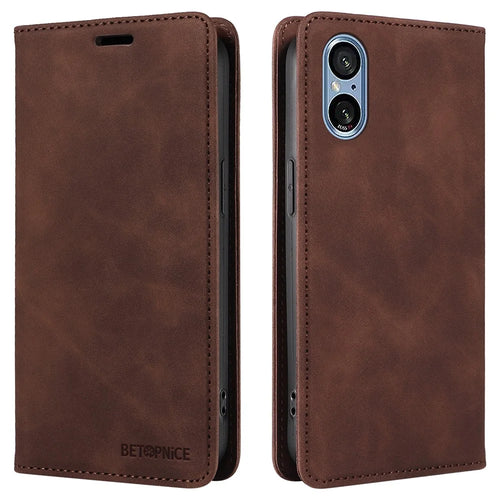 BETOPNICE 003 For Sony Xperia 5 V Case RFID Blocking Leather Phone Cover - Brown - 1