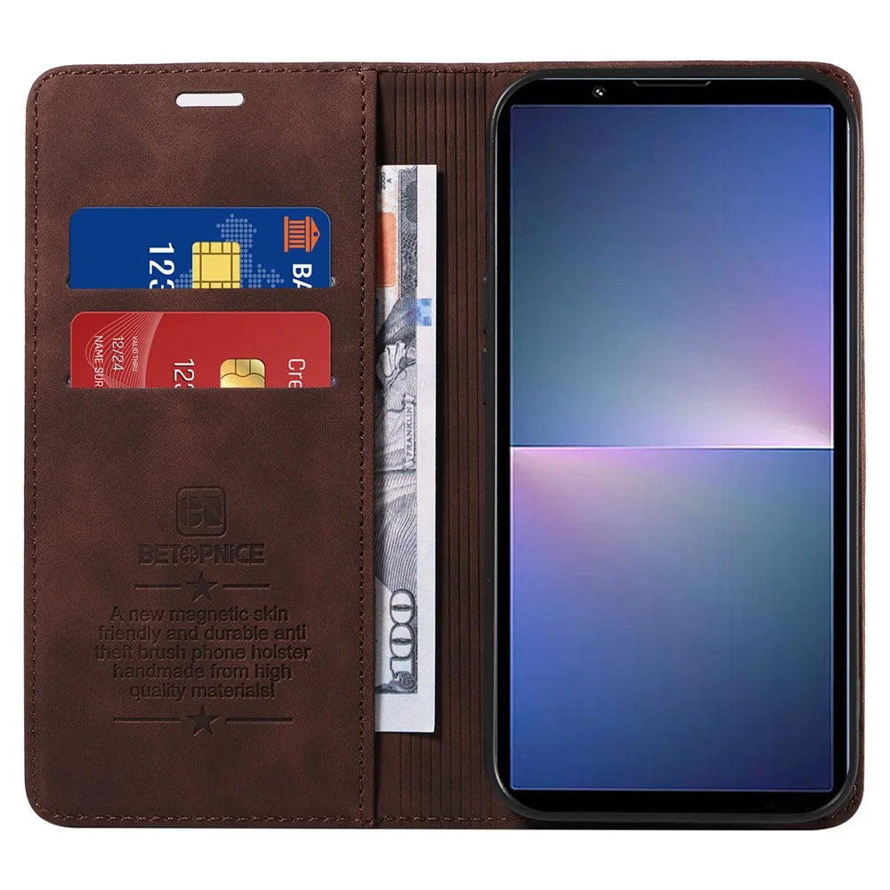 BETOPNICE 003 For Sony Xperia 5 V Case RFID Blocking Leather Phone Cover - Brown - 2