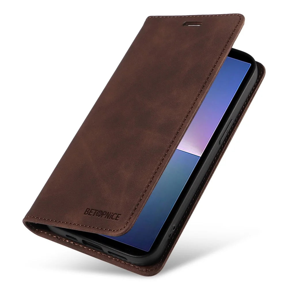 BETOPNICE 003 For Sony Xperia 5 V Case RFID Blocking Leather Phone Cover - Brown - 6