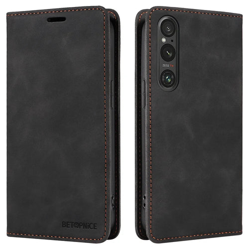 BETOPNICE 003 For Sony Xperia 1 V Case Magnetic Auto-Absorbed Leather Phone Cover - Black - 1
