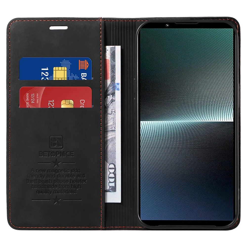 BETOPNICE 003 For Sony Xperia 1 V Case Magnetic Auto-Absorbed Leather Phone Cover - Black - 2