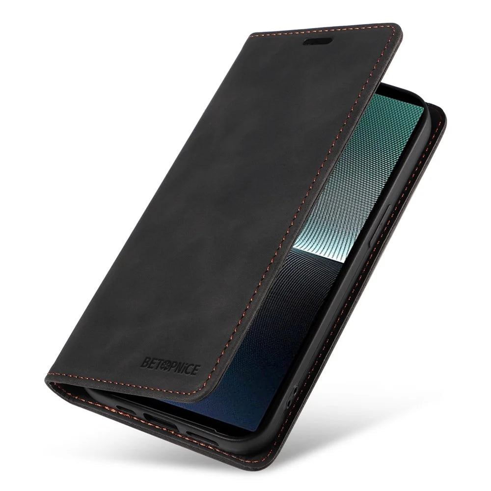BETOPNICE 003 For Sony Xperia 1 V Case Magnetic Auto-Absorbed Leather Phone Cover - Black - 6
