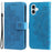 For iPhone 16 Case Floral Pattern PU Leather Wallet Stand Phone Cover - Blue - 1