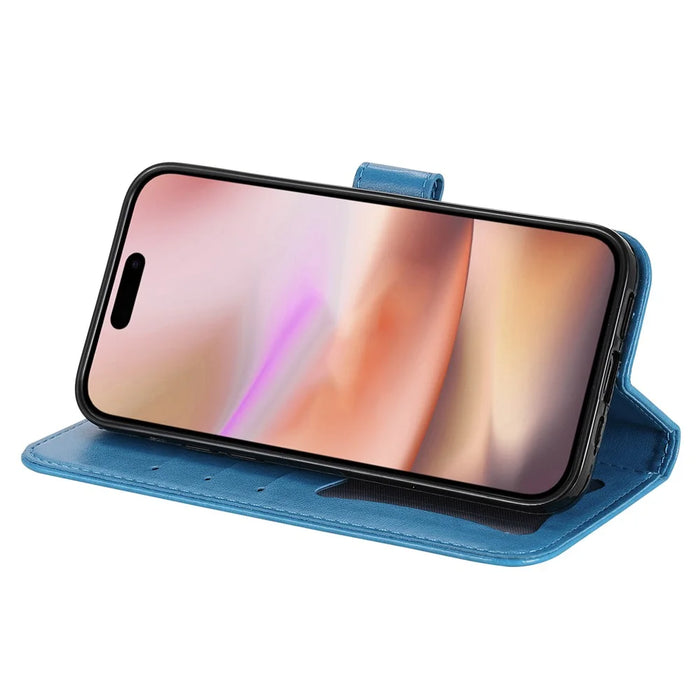 For iPhone 16 Case Floral Pattern PU Leather Wallet Stand Phone Cover - Blue - 3
