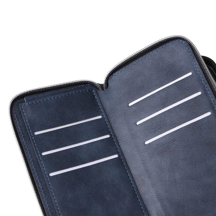 For iPhone 16 Case 9 Card Slots PU Leather Zipper Wallet Phone Cover - Blue - 6