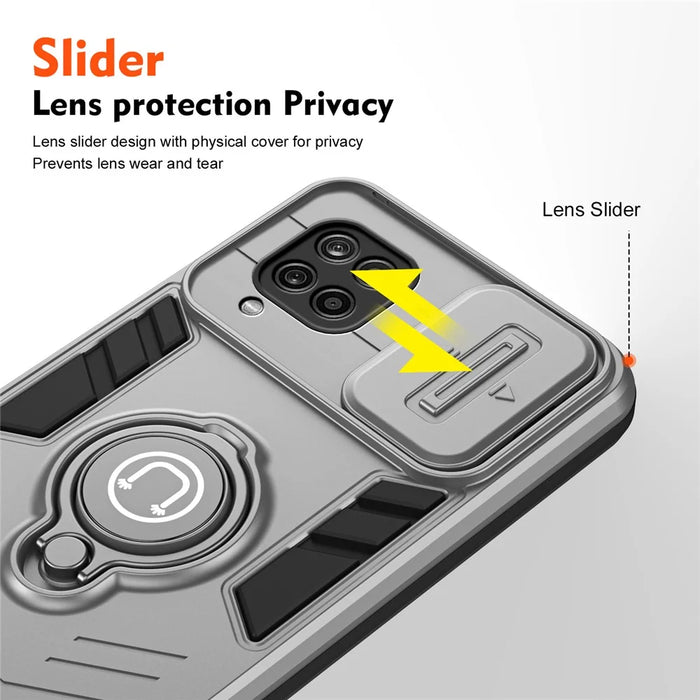 For Samsung Galaxy A12 Case Slide Camshield Kickstand PC+TPU Phone Cover - Grey - 3