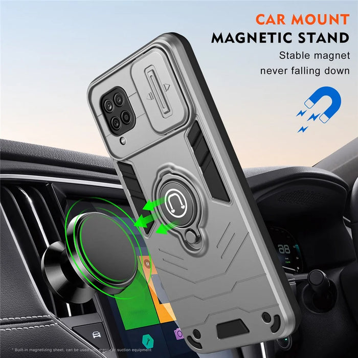 For Samsung Galaxy A12 Case Slide Camshield Kickstand PC+TPU Phone Cover - Grey - 5