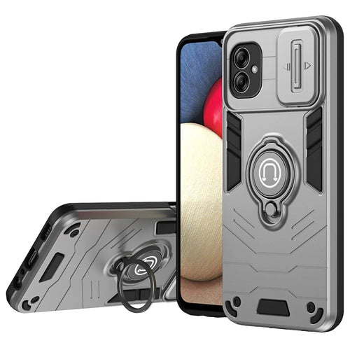 For Samsung Galaxy A04e 4G / M04 4G / F04 4G Kickstand Case PC+TPU Slim-Fit Phone Cover - Grey - 1
