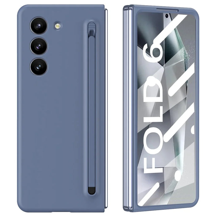 For Samsung Galaxy Z Fold6 5G Case Shockproof Phone Cover with Stylus / Tempered Glass Film - Blue+Blue Stylus - 2