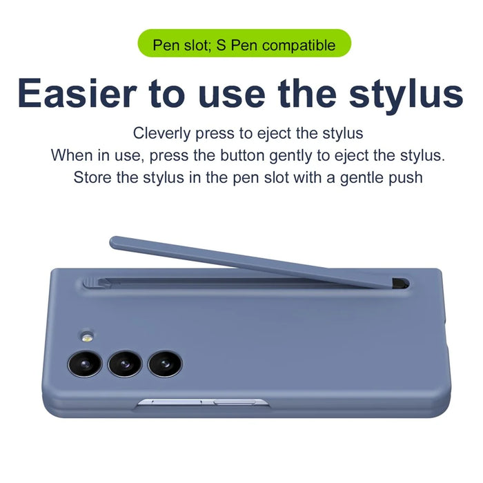 For Samsung Galaxy Z Fold6 5G Case Shockproof Phone Cover with Stylus / Tempered Glass Film - Blue+Blue Stylus - 4