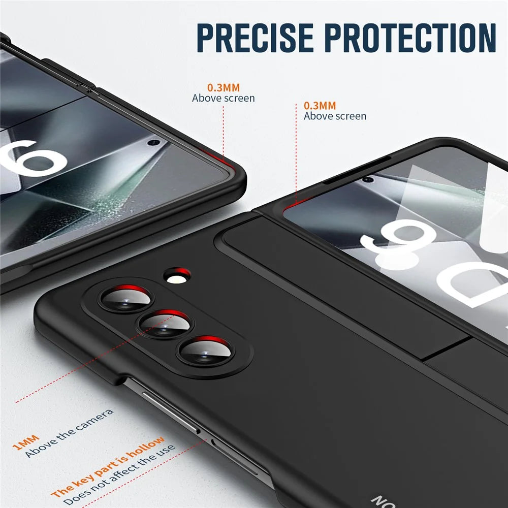 For Samsung Galaxy Z Fold6 5G Case Hidden Kickstand Hard PC Phone Cover with Screen Film / Stylus - Black - 3