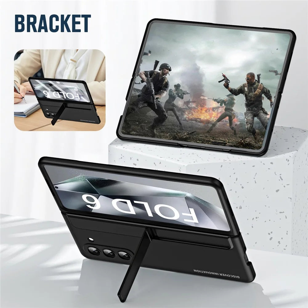 For Samsung Galaxy Z Fold6 5G Case Hidden Kickstand Hard PC Phone Cover with Screen Film / Stylus - Black - 4