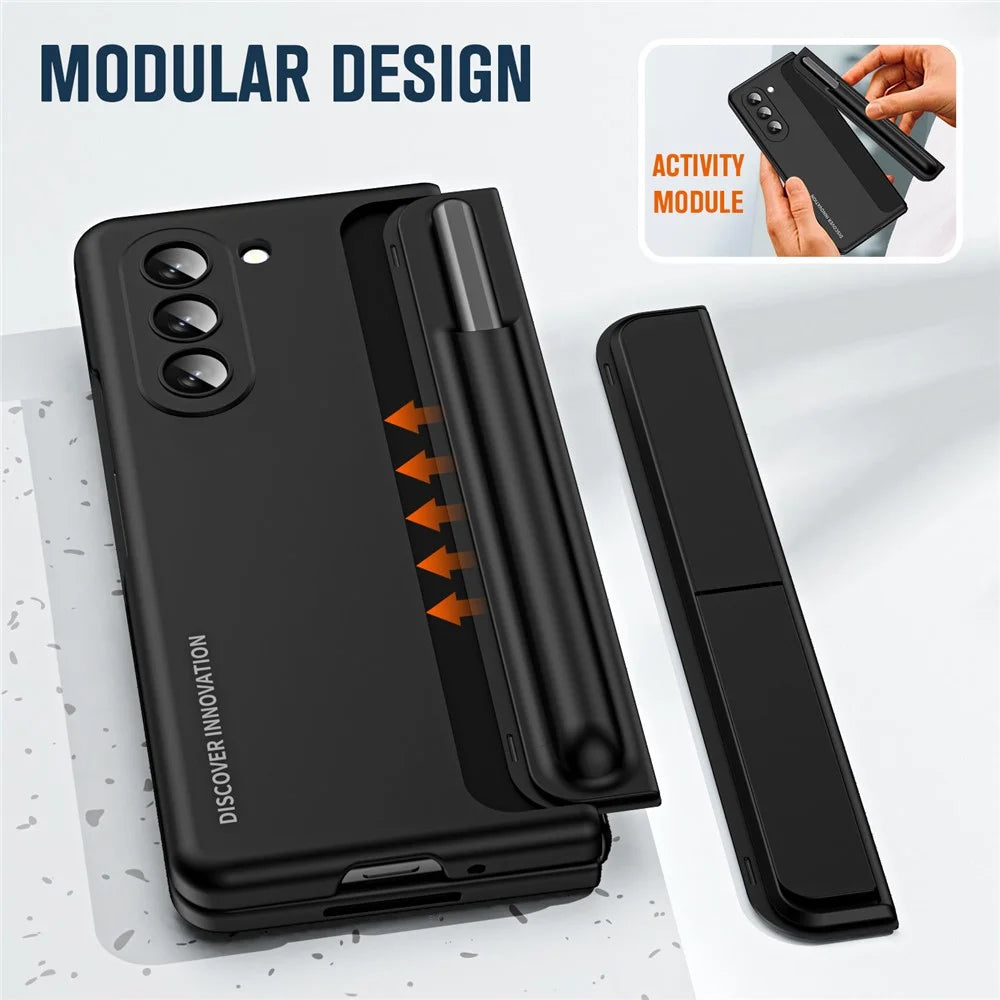 For Samsung Galaxy Z Fold6 5G Case Hidden Kickstand Hard PC Phone Cover with Screen Film / Stylus - Black - 5