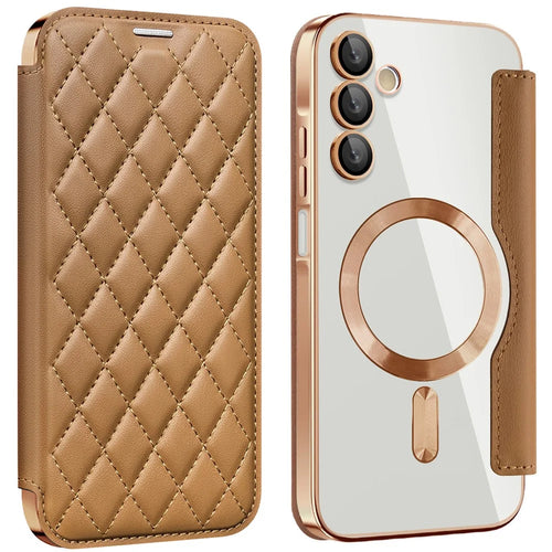 For Samsung Galaxy A15 4G / A15 5G Magnetic Case RFID Blocking Card Holder Leather Phone Cover - Brown - 1