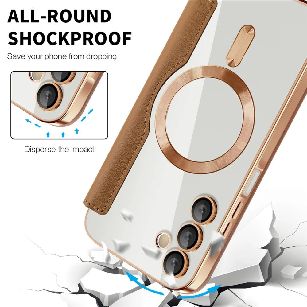 For Samsung Galaxy A15 4G / A15 5G Magnetic Case RFID Blocking Card Holder Leather Phone Cover - Brown - 6