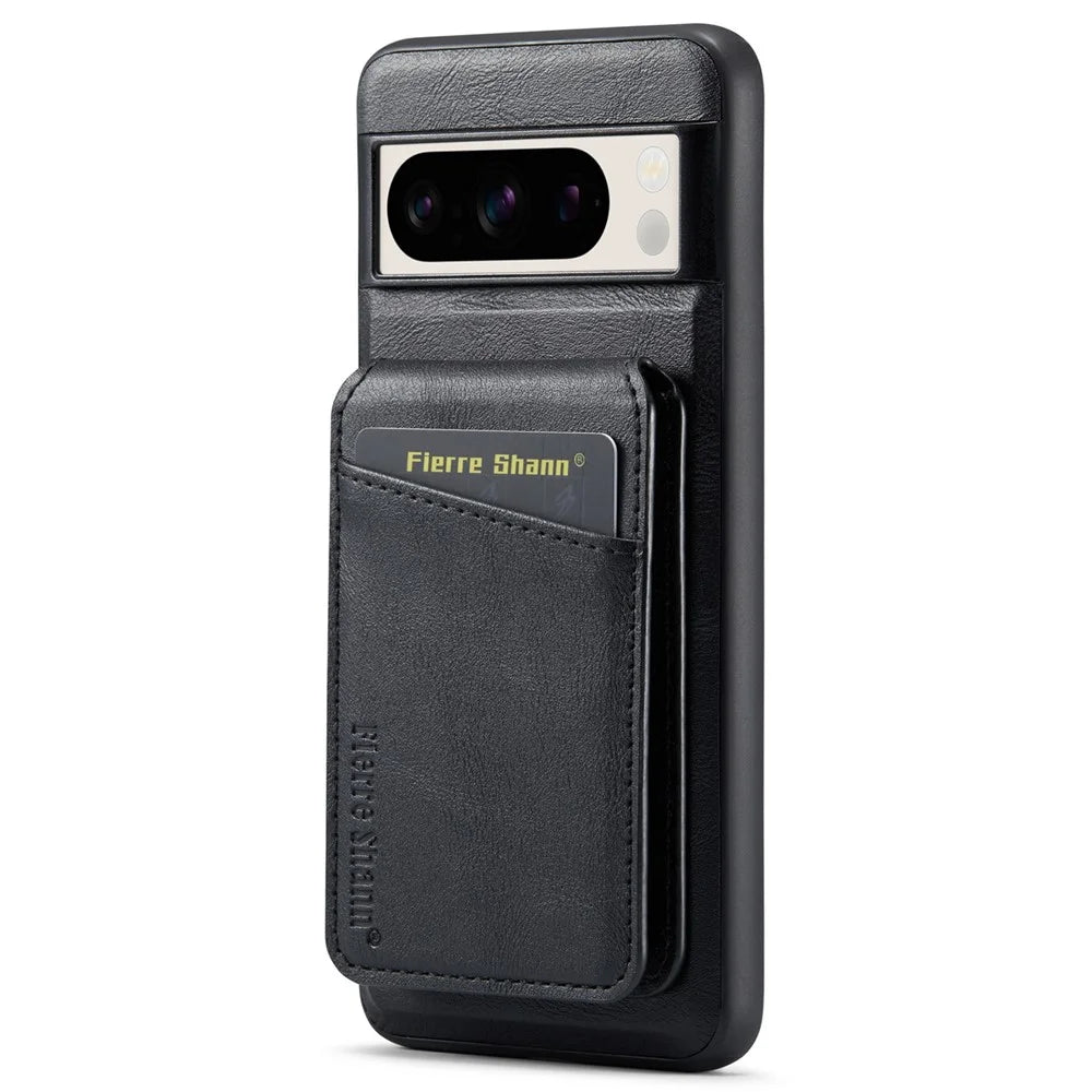 FIERRE SHANN 025 Style For Google Pixel 8 Pro Case PU+TPU Phone Cover with Detachable Card Holder Kickstand - Black - 3
