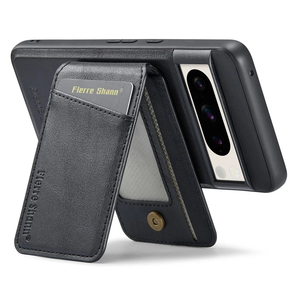 FIERRE SHANN 025 Style For Google Pixel 8 Pro Case PU+TPU Phone Cover with Detachable Card Holder Kickstand - Black - 4