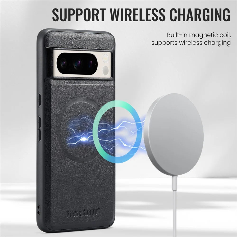 FIERRE SHANN 025 Style For Google Pixel 8 Pro Case PU+TPU Phone Cover with Detachable Card Holder Kickstand - Black - 5