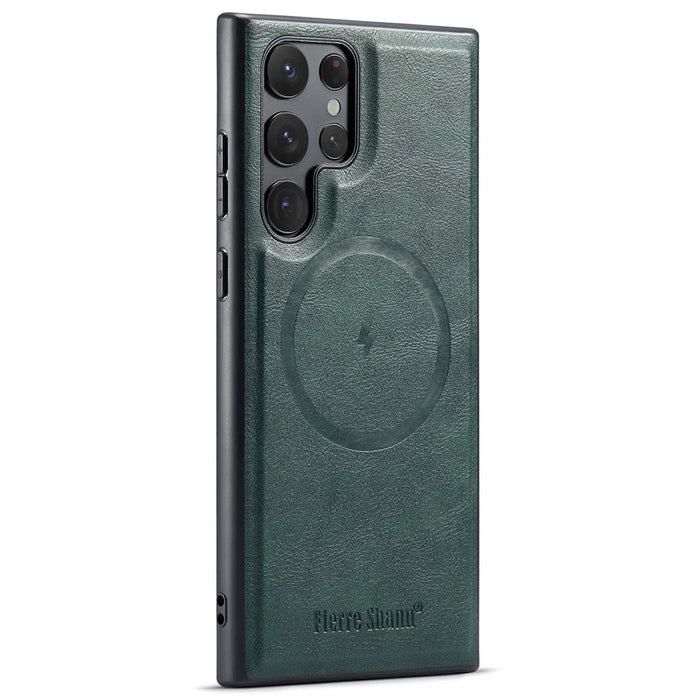 FIERRE SHANN 025 Style For Samsung Galaxy S24 Ultra Case Leather+TPU Card Slots Phone Cover - Green - 2