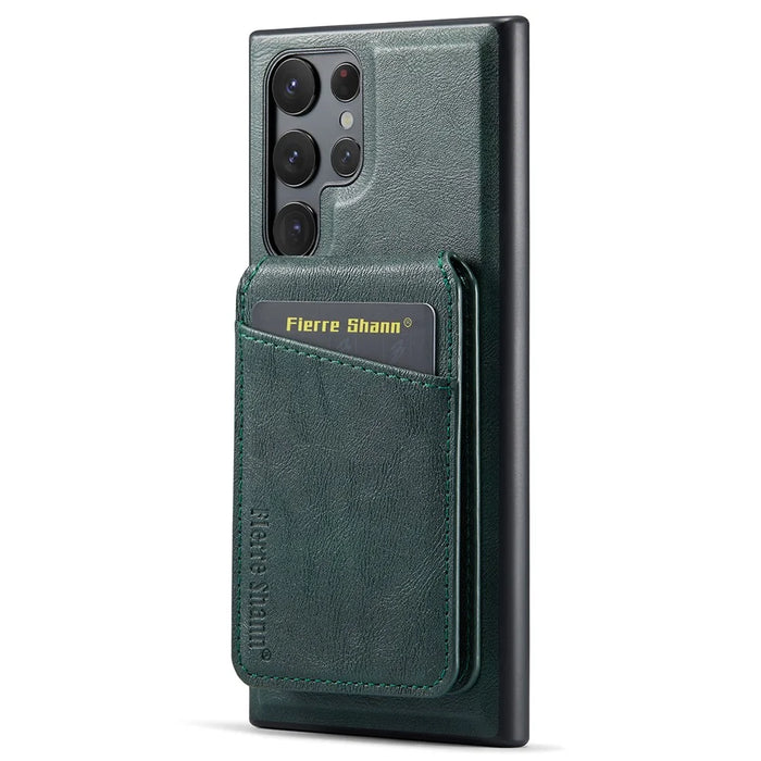 FIERRE SHANN 025 Style For Samsung Galaxy S24 Ultra Case Leather+TPU Card Slots Phone Cover - Green - 3