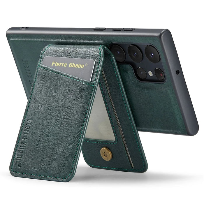 FIERRE SHANN 025 Style For Samsung Galaxy S24 Ultra Case Leather+TPU Card Slots Phone Cover - Green - 4