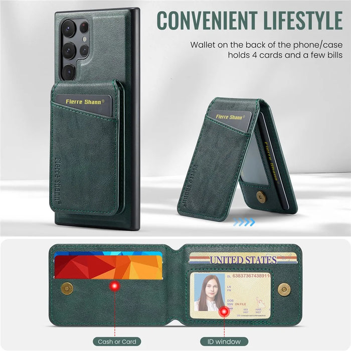 FIERRE SHANN 025 Style For Samsung Galaxy S24 Ultra Case Leather+TPU Card Slots Phone Cover - Green - 6