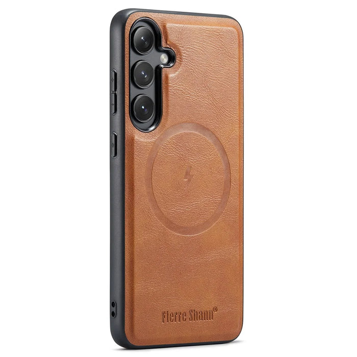 FIERRE SHANN 025 Style For Samsung Galaxy S24+ Kickstand Case Card Holder PU+TPU Phone Cover - Brown - 2