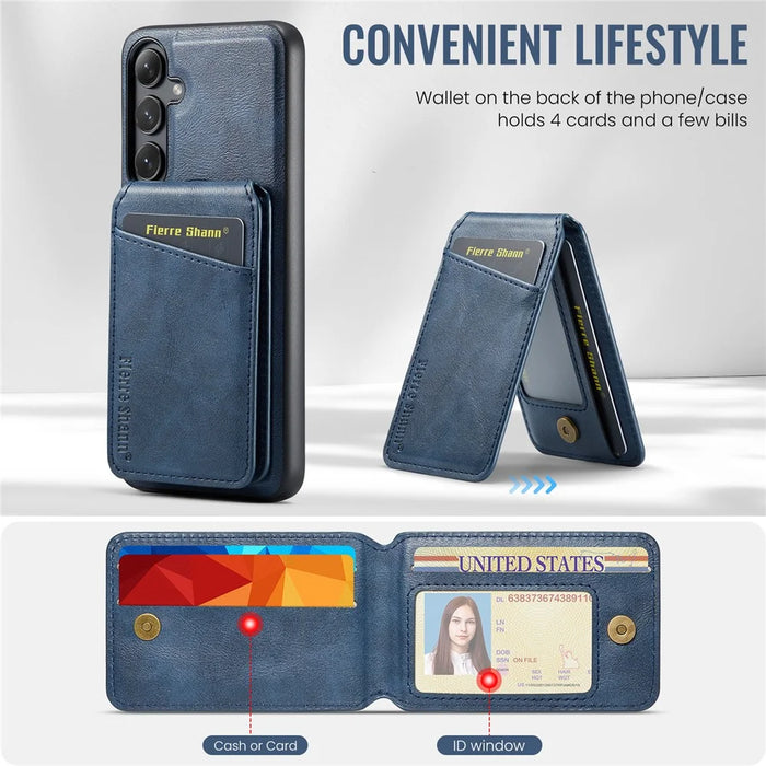 FIERRE SHANN 025 Style For Samsung Galaxy S24 Case PU+TPU Phone Cover Magnetic Case - Blue - 6