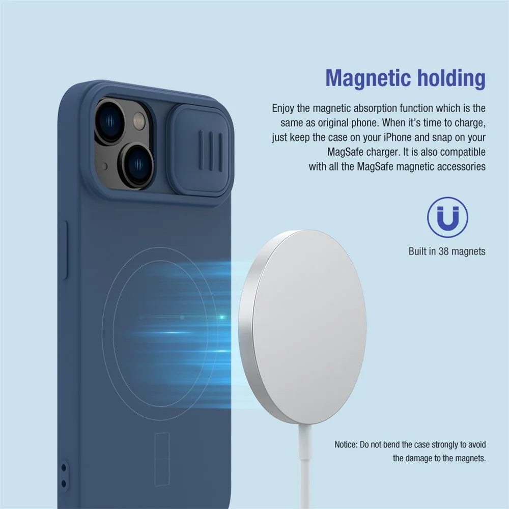 NILLKIN For iPhone 14 / iPhone 13 Magnetic Phone Case PC + Silicone Slide Camera Protection Phone Cover Compatible with MagSafe - Green - 4