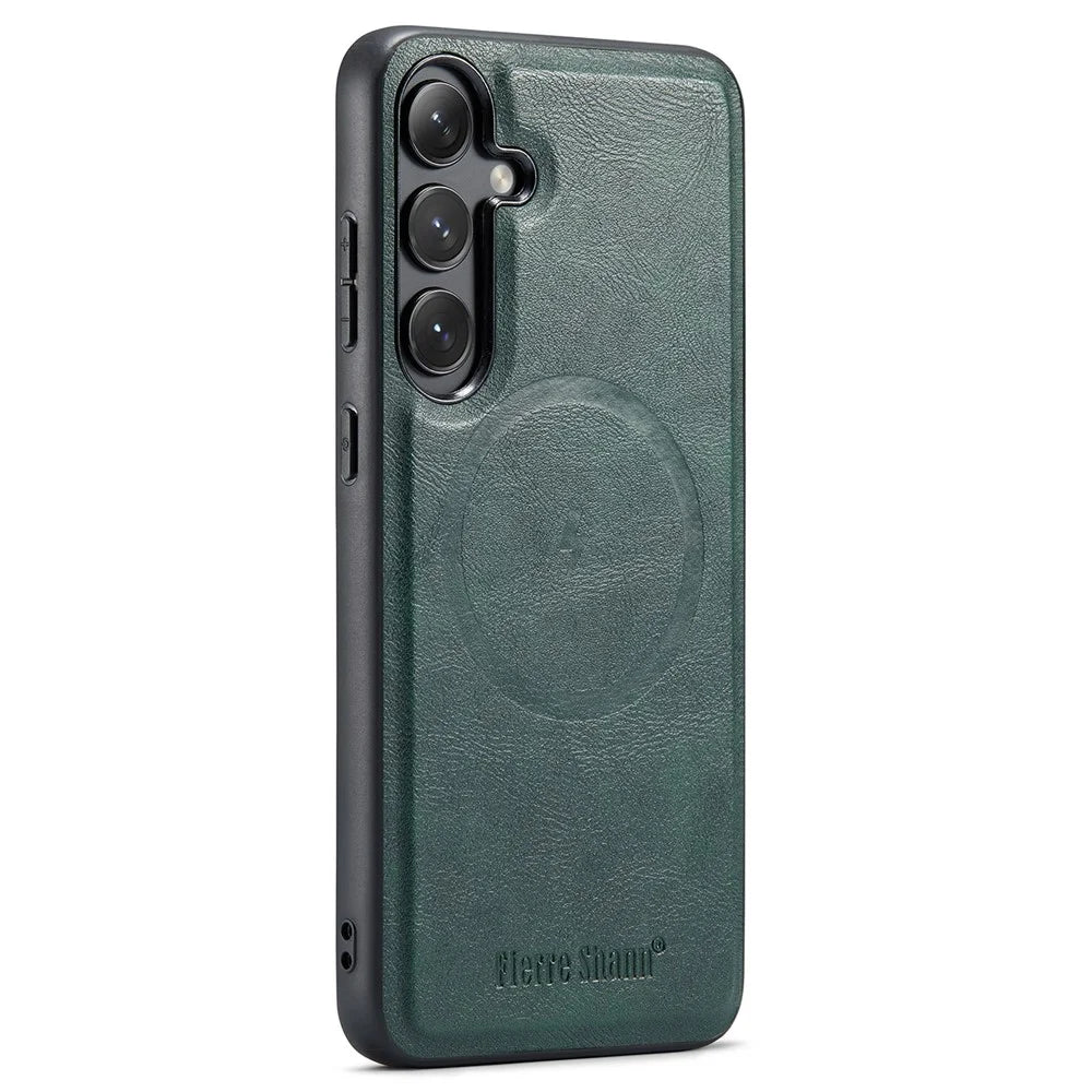 FIERRE SHANN 025 Style For Samsung Galaxy S23 FE Case Card Bag PU+TPU Phone Cover with Kickstand - Green - 2