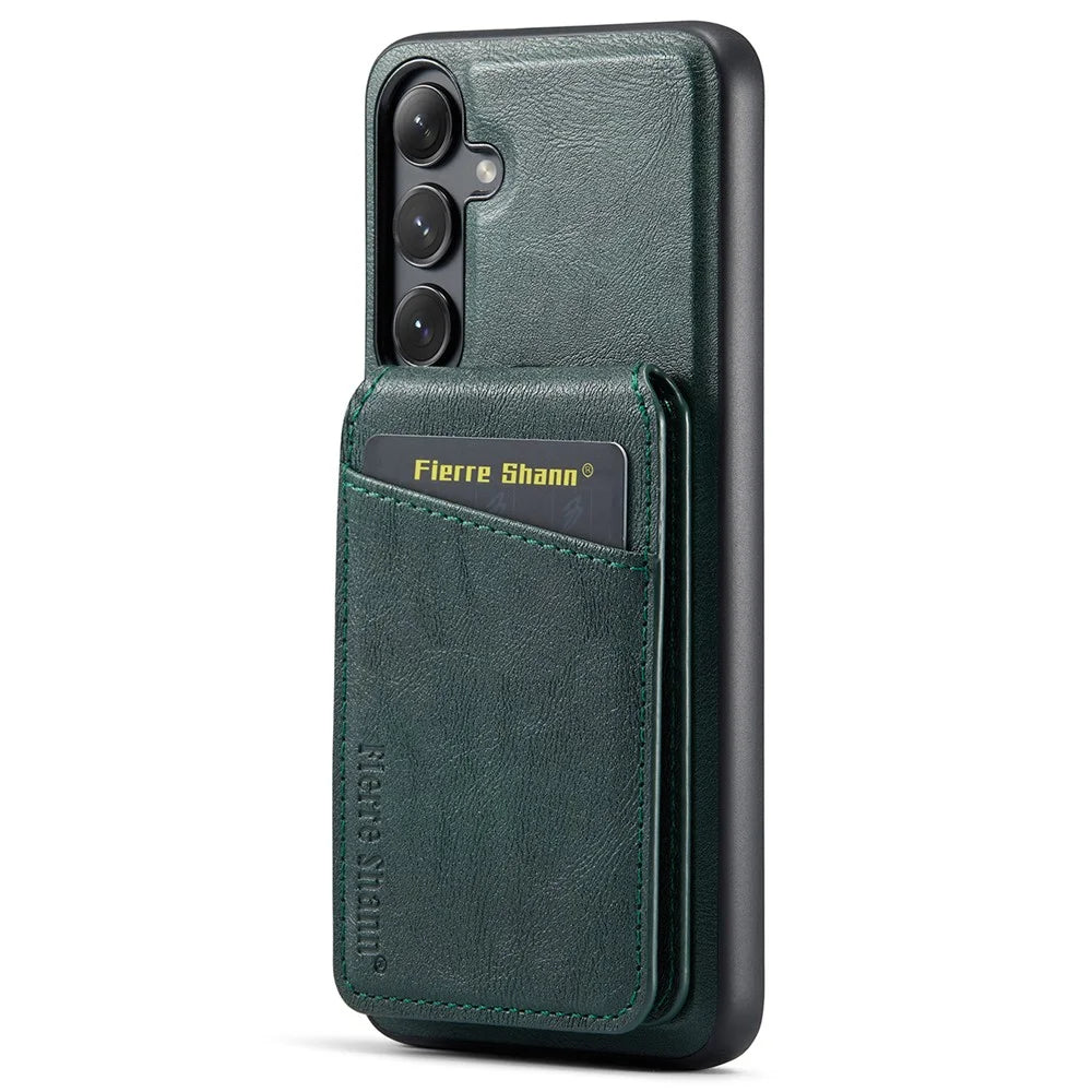FIERRE SHANN 025 Style For Samsung Galaxy S23 FE Case Card Bag PU+TPU Phone Cover with Kickstand - Green - 3