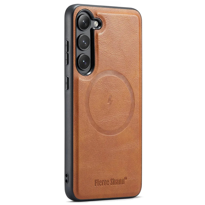 FIERRE SHANN 025 Style For Samsung Galaxy S23+ Case Card Holder Kickstand PU+TPU Phone Shell - Brown - 2