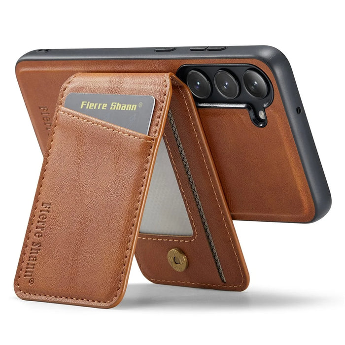 FIERRE SHANN 025 Style For Samsung Galaxy S23+ Case Card Holder Kickstand PU+TPU Phone Shell - Brown - 4