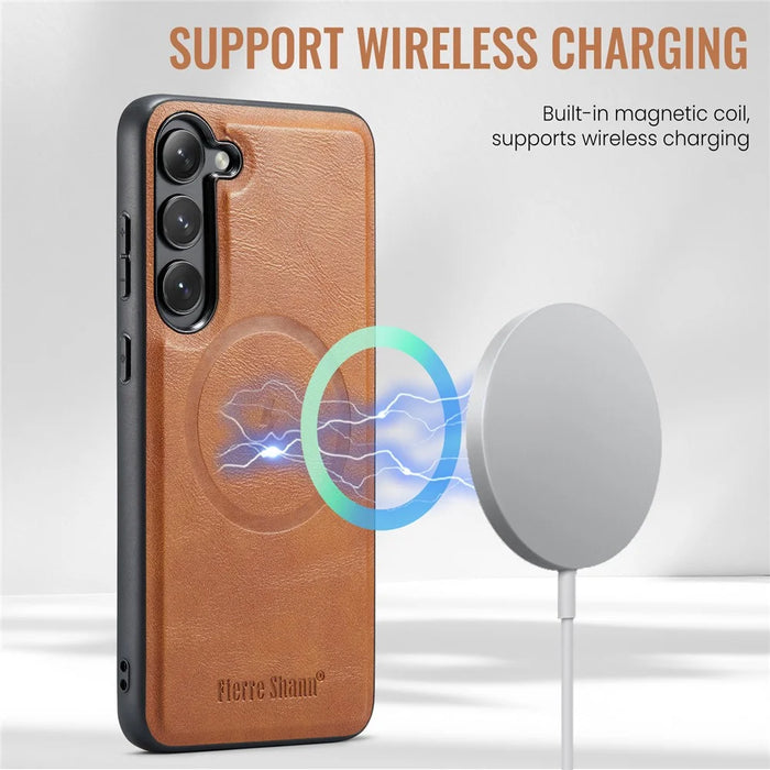 FIERRE SHANN 025 Style For Samsung Galaxy S23+ Case Card Holder Kickstand PU+TPU Phone Shell - Brown - 5