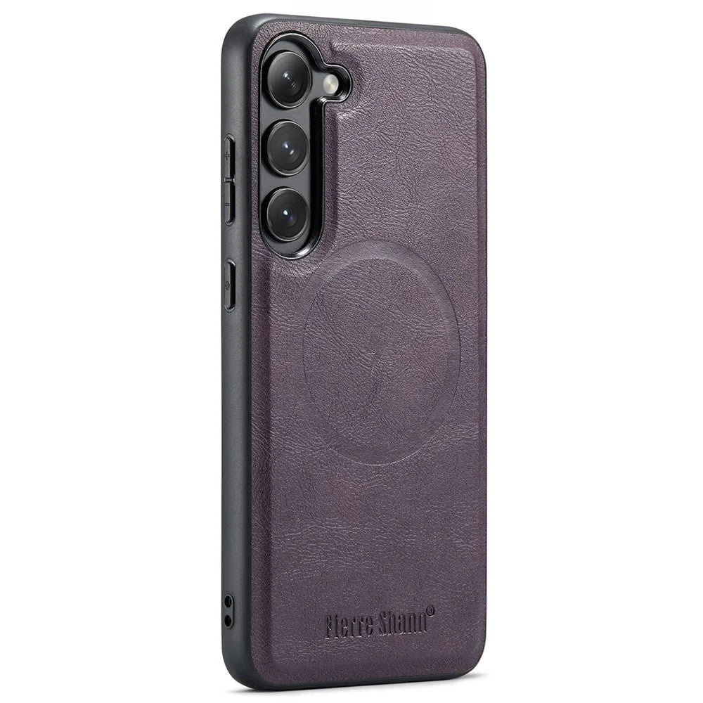 FIERRE SHANN 025 Style For Samsung Galaxy S23 Case Leather Back Cover Detachable RFID Blocking Card Holder - Purple - 2