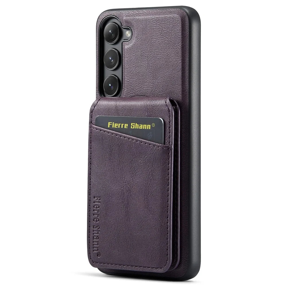 FIERRE SHANN 025 Style For Samsung Galaxy S23 Case Leather Back Cover Detachable RFID Blocking Card Holder - Purple - 3