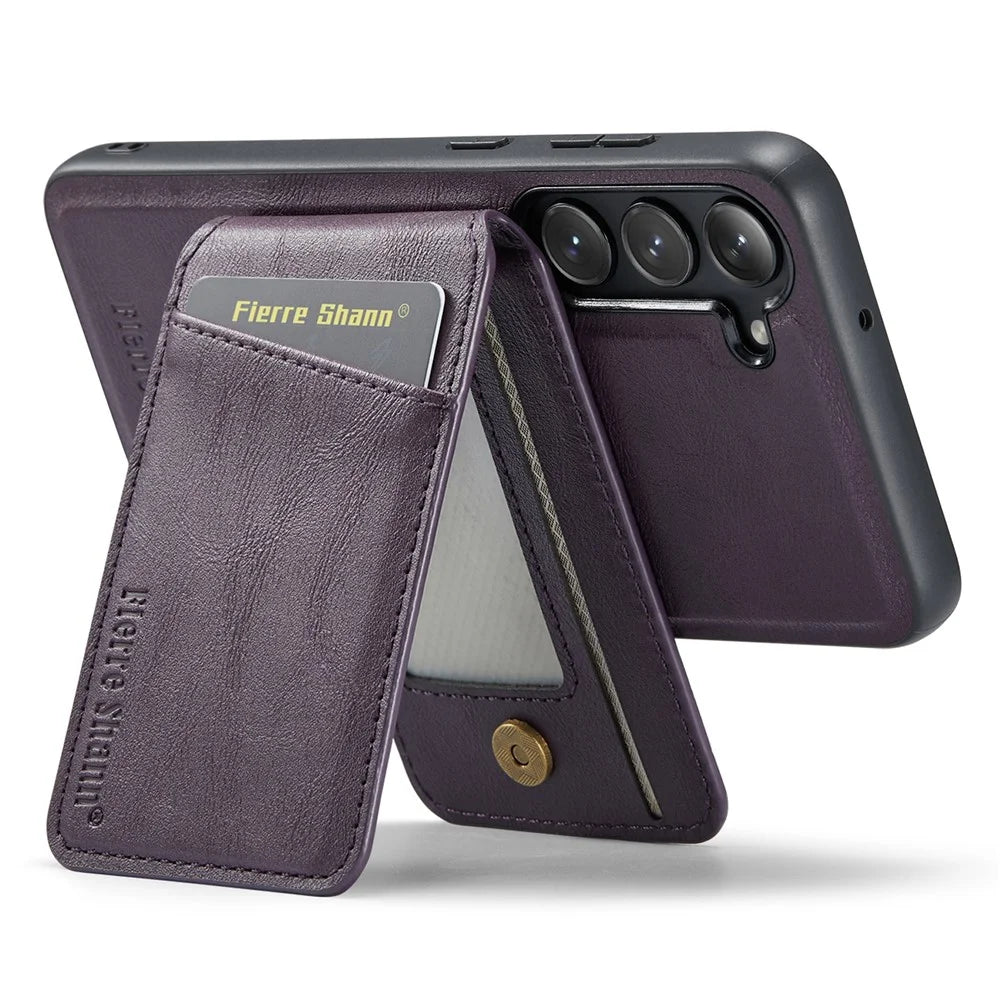 FIERRE SHANN 025 Style For Samsung Galaxy S23 Case Leather Back Cover Detachable RFID Blocking Card Holder - Purple - 4