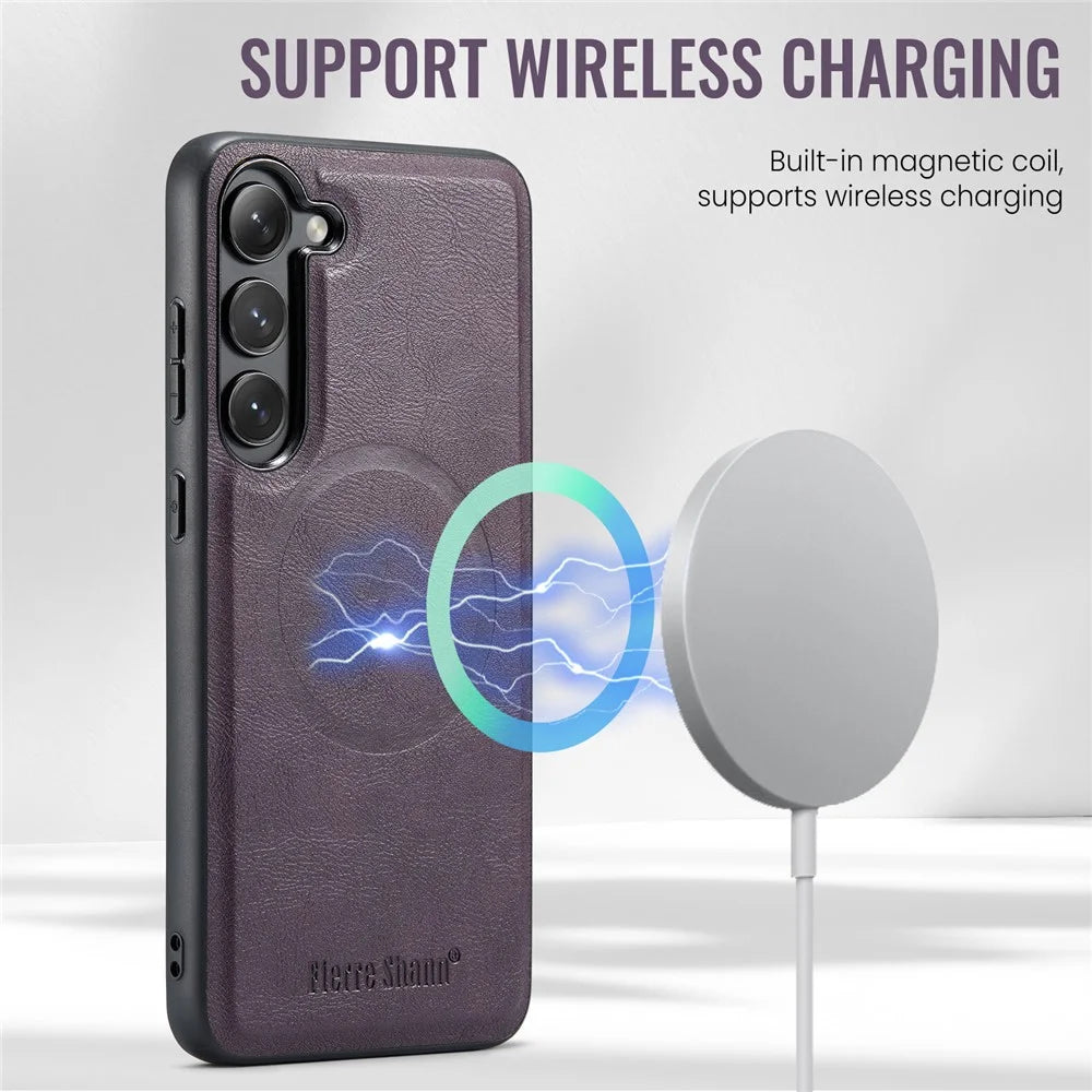 FIERRE SHANN 025 Style For Samsung Galaxy S23 Case Leather Back Cover Detachable RFID Blocking Card Holder - Purple - 5