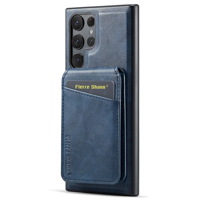 FIERRE SHANN 025 Style For Samsung Galaxy S22 Ultra 5G Case RFID Blocking Leather+TPU Phone Cover Detachable - Blue - 3