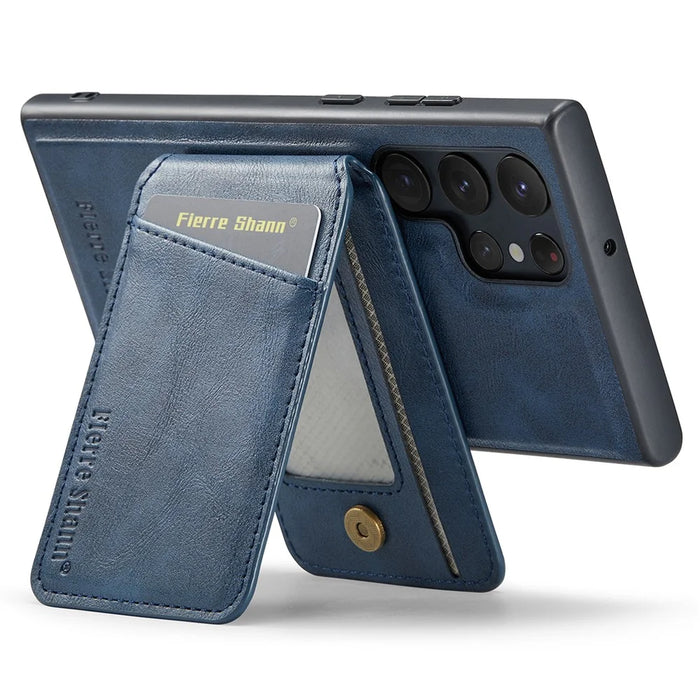 FIERRE SHANN 025 Style For Samsung Galaxy S22 Ultra 5G Case RFID Blocking Leather+TPU Phone Cover Detachable - Blue - 4