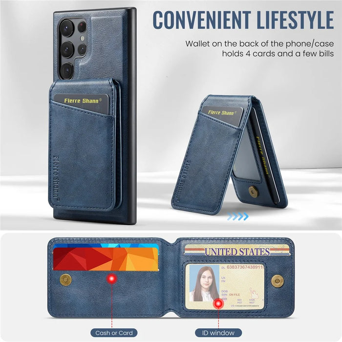 FIERRE SHANN 025 Style For Samsung Galaxy S22 Ultra 5G Case RFID Blocking Leather+TPU Phone Cover Detachable - Blue - 6
