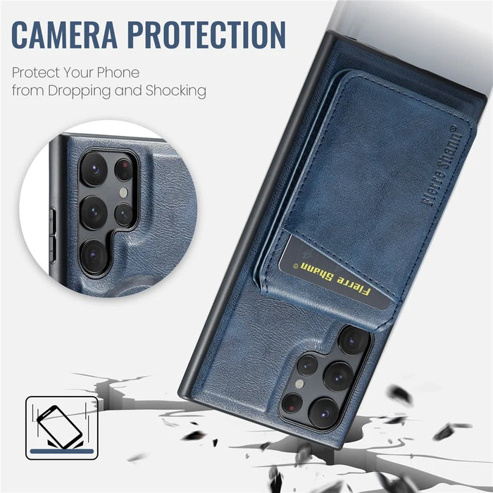 FIERRE SHANN 025 Style For Samsung Galaxy S22 Ultra 5G Case RFID Blocking Leather+TPU Phone Cover Detachable - Blue - 7