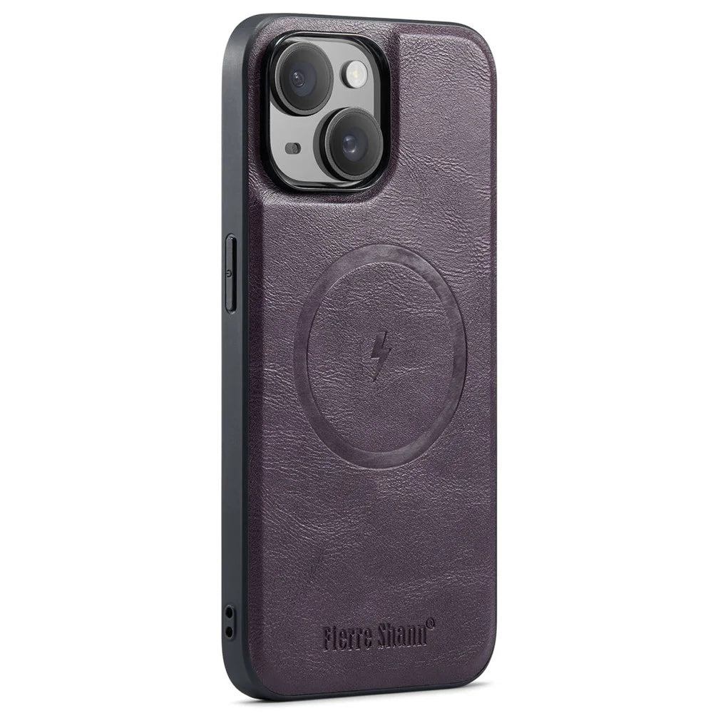 FIERRE SHANN 025 Style For iPhone 15 Plus Case with Detachable Card Holder Kickstand Leather+TPU Phone Cover - Purple - 2