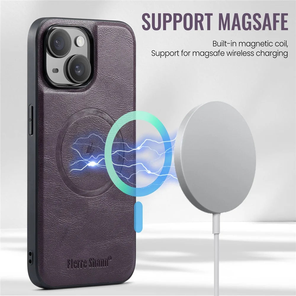 FIERRE SHANN 025 Style For iPhone 15 Plus Case with Detachable Card Holder Kickstand Leather+TPU Phone Cover - Purple - 5