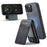 FIERRE SHANN 025 Style For iPhone 14 Plus Case Kickstand Card Slots Leather Back Phone Cover - Black - 1