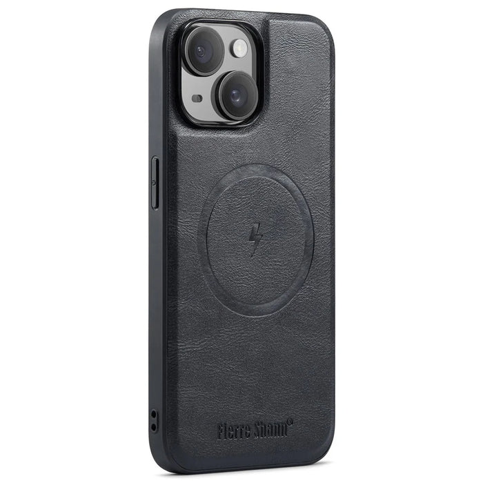 FIERRE SHANN 025 Style For iPhone 14 Plus Case Kickstand Card Slots Leather Back Phone Cover - Black - 2