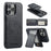 FIERRE SHANN 025 Style For iPhone 14 Pro Max Case Card Holder Leather+TPU Phone Cover Wireless Charging - Black - 2