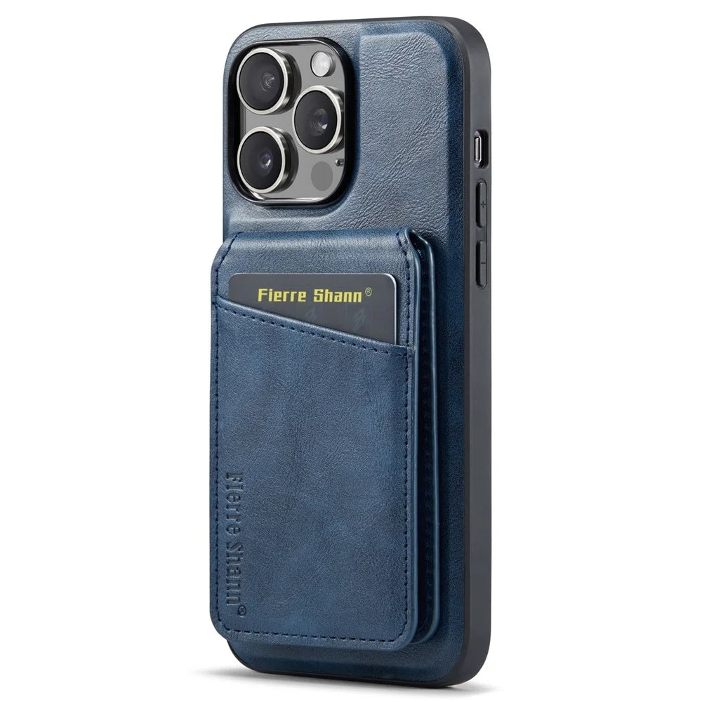 FIERRE SHANN 025 Style For iPhone 14 Pro Case Leather 2 in 1 Detachable Back Cover - Blue - 3