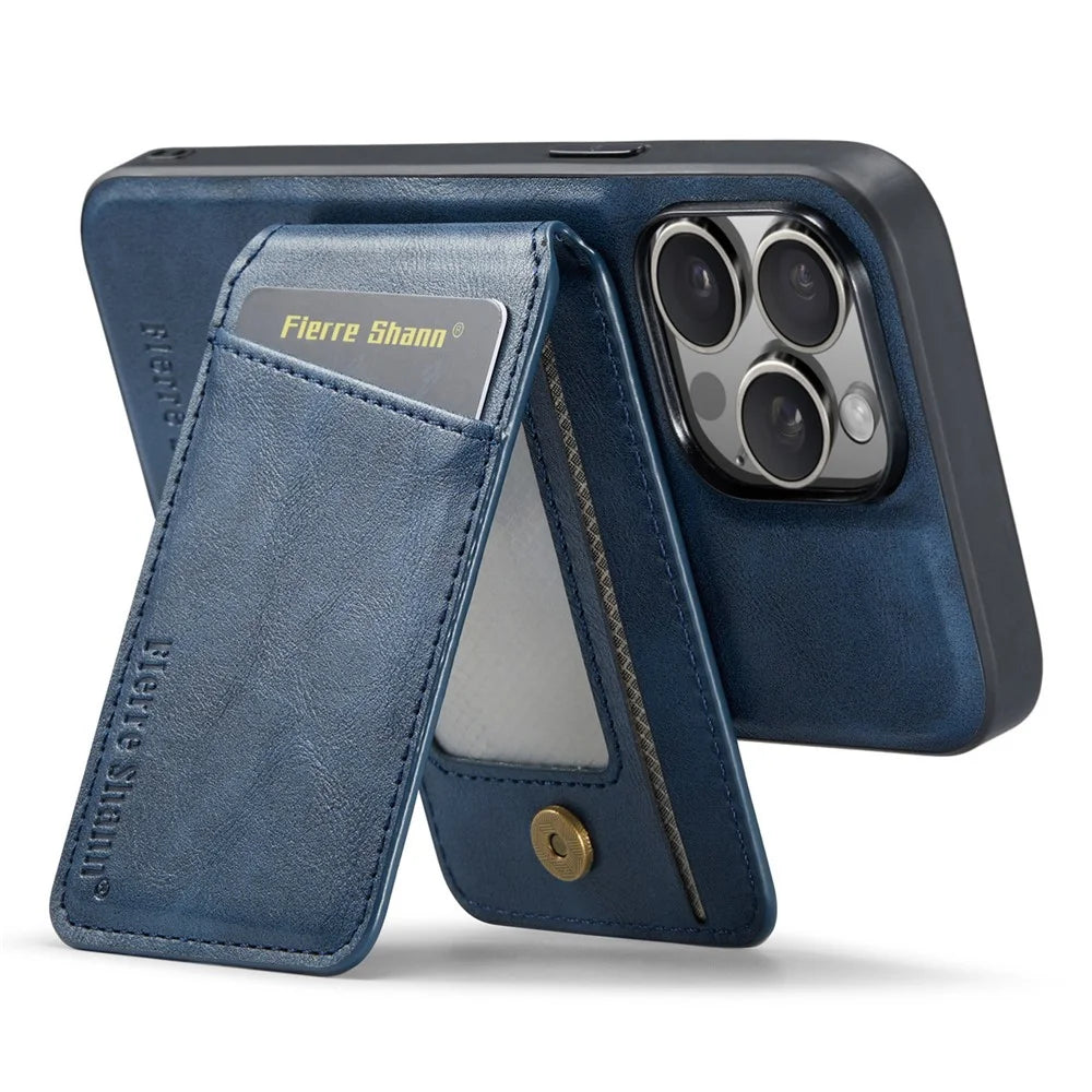 FIERRE SHANN 025 Style For iPhone 14 Pro Case Leather 2 in 1 Detachable Back Cover - Blue - 4
