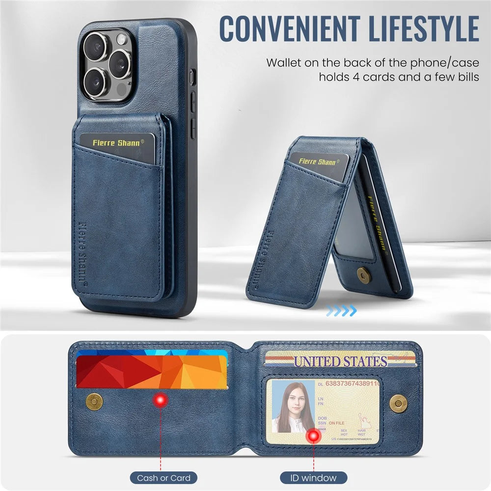FIERRE SHANN 025 Style For iPhone 14 Pro Case Leather 2 in 1 Detachable Back Cover - Blue - 6
